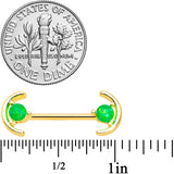 14G 9/16 Green Faux Opal Gold Tone Curve Barbell Nipple Ring Set