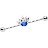 14G Clear Blue Gem Crown Industrial Barbell 38mm