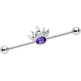 14G Clear Purple Gem Crown Industrial Barbell 38mm