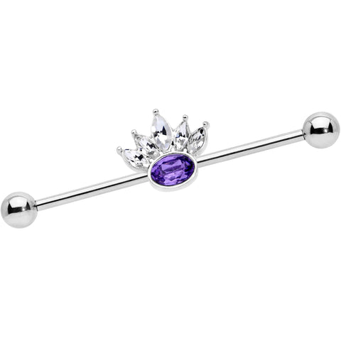 14G Clear Purple Gem Crown Industrial Barbell 38mm