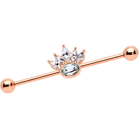 14G Clear Gem Rose Gold Tone Anodized Crown Industrial Barbell 38mm