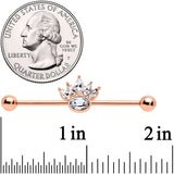 14G Clear Gem Rose Gold Tone Anodized Crown Industrial Barbell 38mm