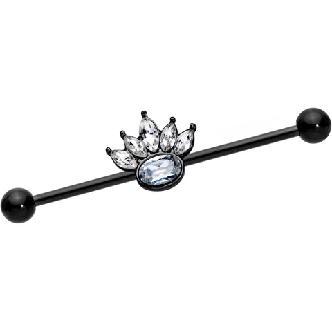 14G Clear Gem Black Anodized Crown Industrial Barbell 38mm