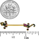 14G 5/8 Pink Aqua Gem Gold Tone Lizard Barbell Nipple Ring Set