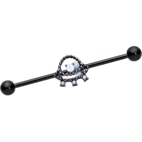 14G Black White Faux Opal UFO Industrial Barbell 38mm