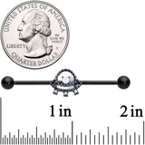 14G Black White Faux Opal UFO Industrial Barbell 38mm