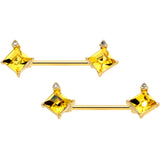 14G 5/8 Clear Yellow Gem Gold Tone Rhombus Barbell Nipple Ring Set