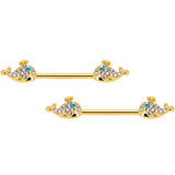 14G 5/8 Blue CZ Gem Gold Tone Whale Barbell Nipple Ring Set