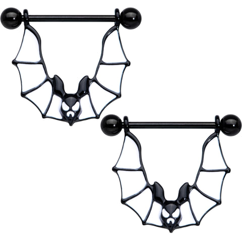 14G 3/4 Black Bats Halloween Nipple Shield Set