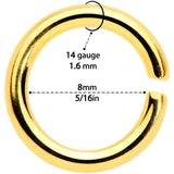 14G 5/16 Steel Gold Tone Seamless Cartilage Ring Set of 12