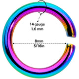 14G 5/16 Steel Rainbow Anodized Seamless Cartilage Ring Set of 12