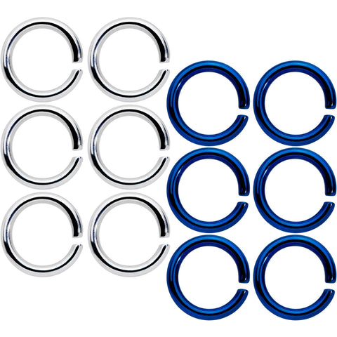 14G 5/16 Steel Blue Anodized Seamless Cartilage Ring Set of 12