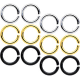 14G 5/16 Steel Black Gold Tone Seamless Cartilage Ring Set of 12