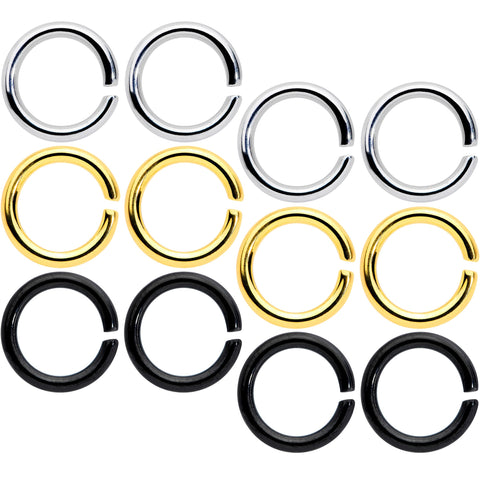 14G 5/16 Steel Black Gold Tone Seamless Cartilage Ring Set of 12