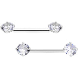 14G 9/16 Clear CZ Gem Threadless Barbell Nipple Ring Set