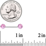 14G 9/16 Pink CZ Gem Threadless Barbell Nipple Ring Set
