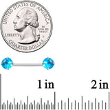 14G 9/16 Aqua CZ Gem Threadless Barbell Nipple Ring Set