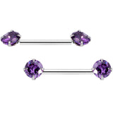 14G 9/16 Purple CZ Gem Threadless Barbell Nipple Ring Set