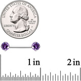 14G 9/16 Purple CZ Gem Threadless Barbell Nipple Ring Set