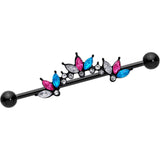 14G Clear Aqua Pink Accent Black Clusters Industrial Barbell 38mm