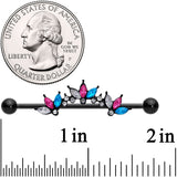 14G Clear Aqua Pink Accent Black Clusters Industrial Barbell 38mm