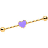 14G Gold Tone Purple Heart Industrial Barbell 38mm
