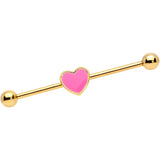 14G Gold Tone Pink Heart Industrial Barbell 38mm