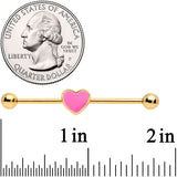 14G Gold Tone Pink Heart Industrial Barbell 38mm