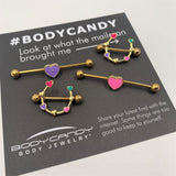 14G Gold Tone Pink Heart Industrial Barbell 38mm