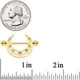 14G 5/8 Clear Gem Gold Tone Open Crescent Nipple Shield Set