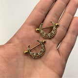 14G 5/8 Clear Gem Gold Tone Open Crescent Nipple Shield Set