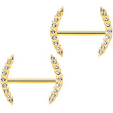 14G 9/16 Clear Gem Gold Tone Simple Curve Barbell Nipple Ring Set