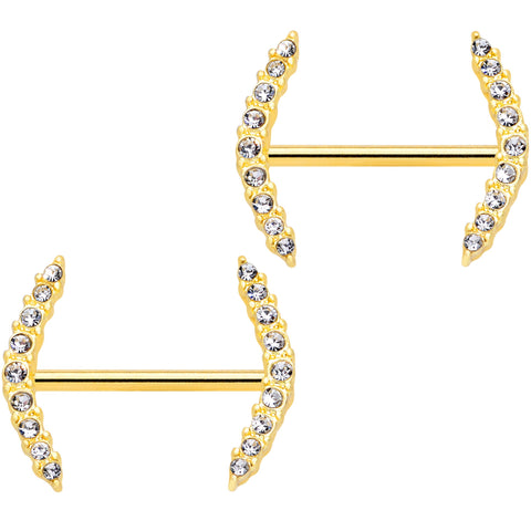 14G 9/16 Clear Gem Gold Tone Simple Curve Barbell Nipple Ring Set