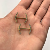 14G 9/16 Clear Gem Gold Tone Simple Curve Barbell Nipple Ring Set