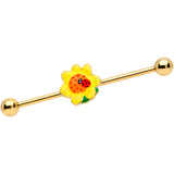 14G Gold Tone Sunny Flower Ladybug Industrial Barbell 38mm