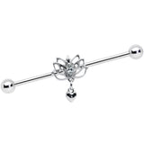14G Clear Gem Lotus Flower Heart Dangle Industrial Barbell 38mm