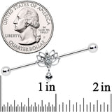 14G Clear Gem Lotus Flower Heart Dangle Industrial Barbell 38mm