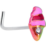 20G 1/4 Clear Gem Rainbow Ice Cream Cone L Shaped Nose Ring