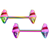 14G 9/16 Clear Gem Rainbow Ice Cream Cone Barbell Nipple Ring Set