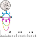 14G 9/16 Clear Gem Rainbow Ships Wheel Chain Dangle Nipple Shield Set