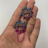 14G 9/16 Clear Gem Rainbow Ships Wheel Chain Dangle Nipple Shield Set