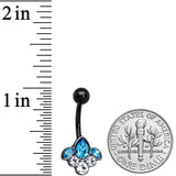 Clear Aqua Gem Black Anodized Classic Cluster Belly Ring