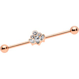 14G Clear Gem Rose Gold Hue Anodized Cluster Industrial Barbell 38mm