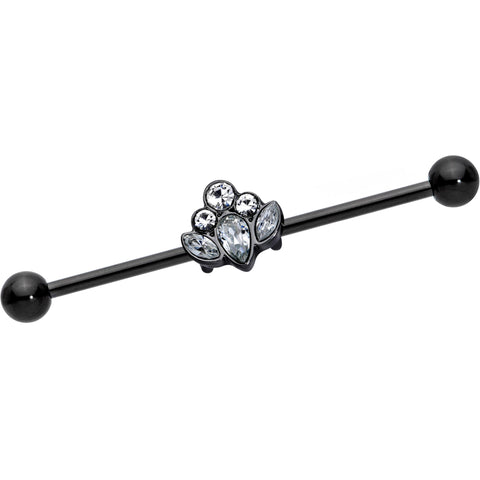 14G Clear Gem Black Anodized Classic Cluster Industrial Barbell 38mm