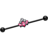 14G Clear Pink Gem Black Anodized Classic Cluster Industrial Barbell 38mm