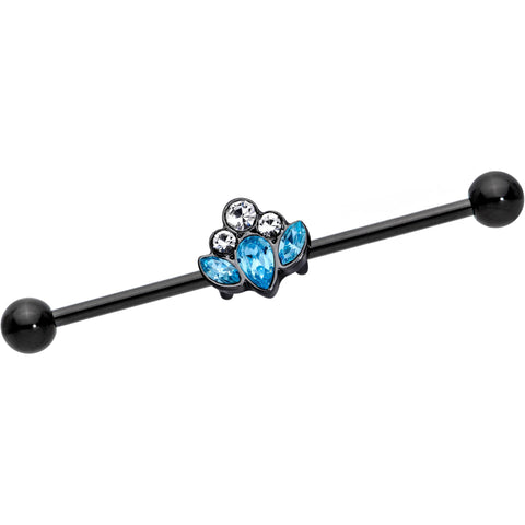 14G Clear Aqua Gem Black Anodized Classic Cluster Industrial Barbell 38mm
