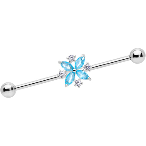 14G Aqua CZ Gem Star Burst Industrial Barbell 38mm