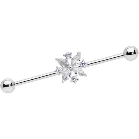 14G Clear CZ Gem Star Burst Industrial Barbell 38mm