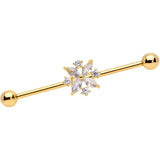 14G Clear CZ Gem Gold Tone Star Burst Industrial Barbell 38mm