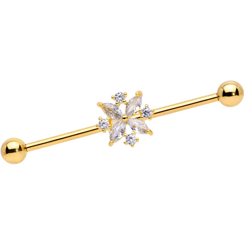 14G Clear CZ Gem Gold Tone Star Burst Industrial Barbell 38mm